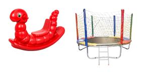 Kit Pula Pula Médio Barato 2,30m + Gangorra Nhoca Infantil + Cavalinho gangorra Infantil Playground