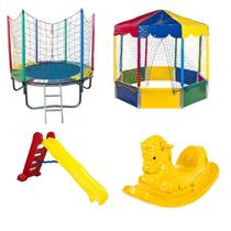 Kit Pula Pula Trampolim 1,83m Piscina de Bolinhas Oitavada 2,00m Escorregador Grande Gangorra