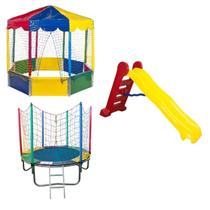 Kit Pula Pula Trampolim 1,83m + Piscina de Bolinhas Oitavada 2,00m Picadeiro + Escorregador Grande