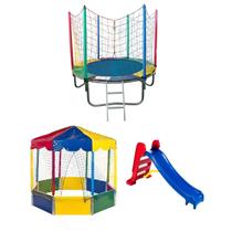 Kit Pula Pula Trampolim 1,83m Piscina de Bolinhas Oitavada 2,00m Picadeiro Escorregador Médio