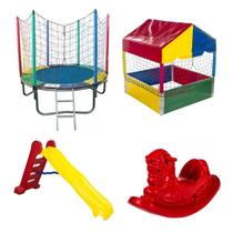 Kit Pula Pula Trampolim 1,83m Piscina de Bolinhas Quadrada 1,00m Escorregador Grande Gangorra