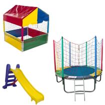 Kit Pula Pula Trampolim 1,83m Piscina de Bolinhas Quadrada 1,00m Escorregador Médio