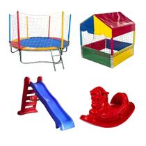 Kit Pula Pula Trampolim 2,30m Piscina de Bolinhas Quadrada 1,00m Escorregador Grande Gangorra 1 L