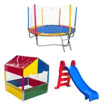 Kit Pula Pula Trampolim 2,30m Piscina de Bolinhas Quadrada 1,00m Escorregador Medio