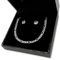 Kit Pulseira 3x1 Masculina e Brinco Pedra Zircônia Prata 925 Kit Pulseira 3x1 Masculina e Brinco Pedra Zircônia Prata 925