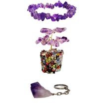 Kit Pulseira, Árvore e Chaveiro de Ametista Espiritualidade
