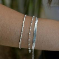 Kit Pulseira Banhadas Prata Bolinha Laminada e Cordão Baiano