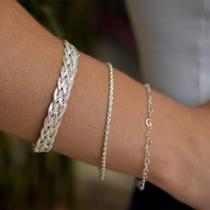 Kit pulseira Banhadas Prata Elo Coração 6 fios Cordão Baiano