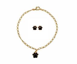 Kit Pulseira + Brinco Infantil Menina Folheado Ouro 18k Antialérgico