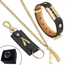 Kit Pulseira Colar e Chaveiro Barbearia Navalha Lâmina Navalhete Banhado a Ouro Kit Pulseira Colar e Chaveiro Barbearia Navalha Lâmina Navalhete Banhado a Ouro