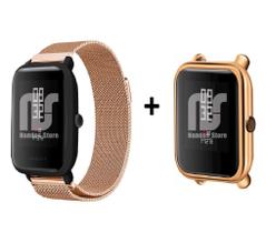 Kit Pulseira Compatível com Amazfit Bip De Metal / Aço - Magnética + Case