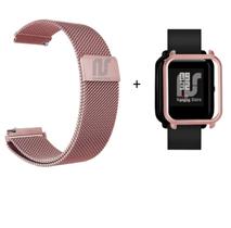 Kit Pulseira Compatível com Amazfit Bip De Metal / Aço - Magnética + Case - Nsmart