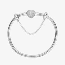 Kit Pulseira de Berloque Coração Cravejado E Corrente Prata 925 Kit Pulseira de Berloque Coração Cravejado E Corrente Prata 925