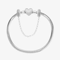 Kit Pulseira de Berloque Coração e Corrente de Segurança Cravejada Prata 925