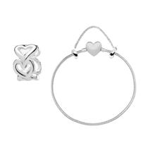 Kit Pulseira de Berloque Coração e Mini Separador Coração em Prata 925