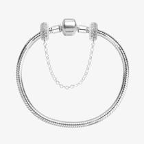 Kit Pulseira de Berloque Tradicional e Corrente de Segurança Cravejada Prata 925