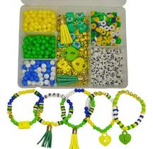 Kit Pulseira Do Brasil Copa Do Mundo Torcedor Miçangas