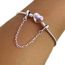 kit pulseira e berloque de trava prata