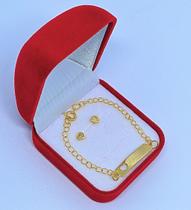 Kit Pulseira Infantil Para Crianças Bêbe Placa Coração Vazado + Par de Brincos Zircônia Antialérgico + Caixa Veludo Kit Pulseira Infantil Para Crianças Bêbe Placa Coração Vazado + Par de Brincos Zircônia Antialérgico + Caixa Veludo