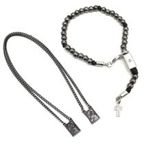 Kit Pulseira Masculina Estilo Terço Cruz Crucifixo + Corrente Escapulário Grafite Kit Pulseira Masculina Estilo Terço Cruz Crucifixo + Corrente Escapulário Grafite