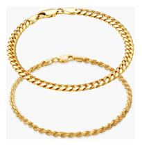 Kit Pulseira Masculina Grumet Cordão Baiano Banhado A Ouro 18k conjunto duas pulseiras Kit Pulseira Masculina Grumet Cordão Baiano Banhado A Ouro 18k conjunto duas pulseiras