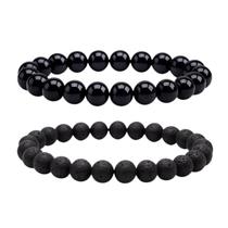Kit Pulseira Ônix e Pedra Vulcânica 8mm Natural Proteção Coragem Unissex Kit Pulseira Ônix e Pedra Vulcânica 8mm Natural Proteção Coragem Unissex