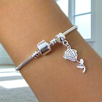 kit Pulseira para Berloques e berloque de Rosa Cravejado