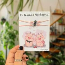 Kit Pulseira Porquinho Conexão Magnética Casal Amizade BFF Eu Te Amo E Não É Porco