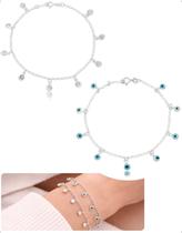 Kit Pulseira Prata Legitima 925 Olho Grego + Ponto Luz 18 Cm