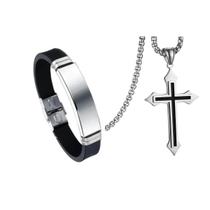 Kit: Pulseira Silicone Preta mais Colar De Cruz Gotico