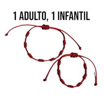 kit Pulseira vermelha 7 nós bebê/infantil adulto Kabbalah regulável com fecho macrame