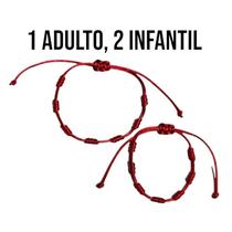 kit Pulseira vermelha 7 nós bebê/infantil adulto Kabbalah regulável com fecho macrame