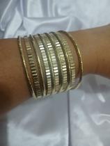 Kit Pulseiras Argolas Douradas Elegante Bijuteria Feminina