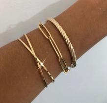 Kit pulseiras, banhadas a ouro 18k, com regulagem