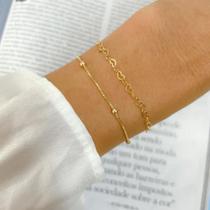 Kit Pulseiras Banhadas a Ouro 18K Coração e Bolinhas