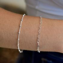 Kit pulseiras Banhadas Prata 925 Bolinha e Elo Coração
