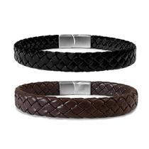 Kit Pulseiras Couro Trançado Fecho Aço Inox Lynxs e Norton Comprimento:19 cm Kit Pulseiras Couro Trançado Fecho Aço Inox Lynxs e Norton Comprimento:19 cm