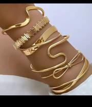 Kit Pulseiras Femininas Banhadas a Ouro 18K Luxo Moderno e Elegante