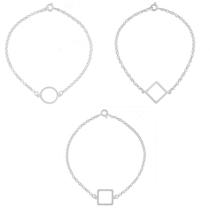 Kit Pulseiras Geométricas Feminina 18cm De Prata 925