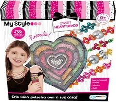 Kit Pulseiras Miçangas Pingentes Heart Beads Rosa - Multikids