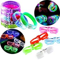 Kit Pulseiras + Óculos De Led Pisca Enfeite Festa Balada Kit Pulseiras + Óculos De Led Pisca Enfeite Festa Balada