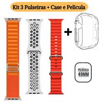 Kit Pulseiras Smartwatch Ultra W69 Plus 49mm Pelicula Case Silicone