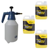 Kit Pulverizador Manual 1,5L + 3 Detergentes Det Mol 5 Litros Limpeza Automotiva Borrachas Londrina