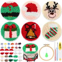 Kit Punch Needle Coaster Yaomiao Christmas, 6 unidades com ferramentas Kit Punch Needle Coaster Yaomiao Christmas, 6 unidades com ferramentas