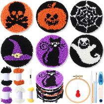 Kit Punch Needle Coaster Yaomiao Halloween, 6 unidades com ferramentas Kit Punch Needle Coaster Yaomiao Halloween, 6 unidades com ferramentas