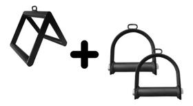 Kit puxador Academia triângulo profissional e par de estribo fechado treino musculação crossover Kit puxador Academia triângulo profissional e par de estribo fechado treino musculação crossover