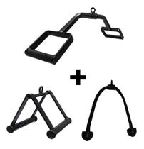 Kit Puxador Corda Tríceps e Triangulo e Romano Curvado 70cm