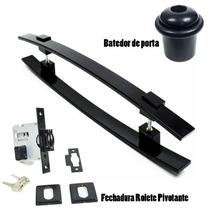 Kit puxador porta pivotante ( alba ) aço inox preto + fechadura rolete pivotante preto +batedor / amortecedor porta preto