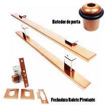 Kit puxador porta pivotante ( luma ) aço inox cobre + fechadura rolete pivotante cobre +batedor / amortecedor porta cobre