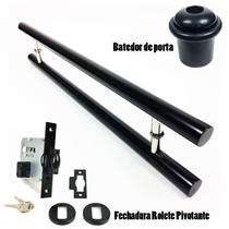 KIT Puxador Porta (PLENO) Aço Inox PRETO + fechadura rolete pivotante PRETO + Batedor/amortecedor porta PRETO